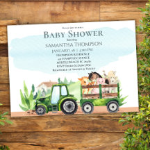   Farm Animals Green Tractor Boys Baby Shower    