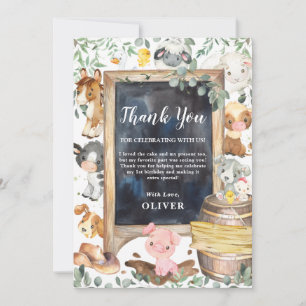Farm Animals Greenery 1st Birthday Baby Shower Thank You Card