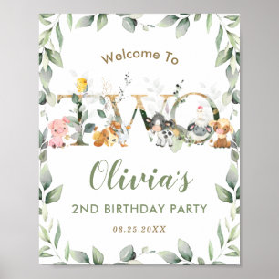 Farm Animals Greenery 2nd Birthday Welcome Sign