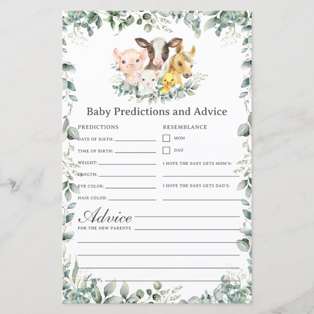 Farm Animals Greenery Baby Predictions & Advice (Front)
