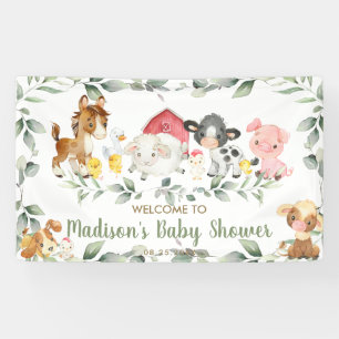 Farm Animals Greenery Baby Shower Welcome Backdrop Banner