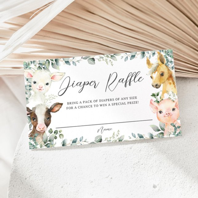 Farm Animals Greenery Barnyard Baby Diaper Raffle  Enclosure Card (farm animals barnyard greenery watercolor baby shower diaper raffle ticket insert cards)