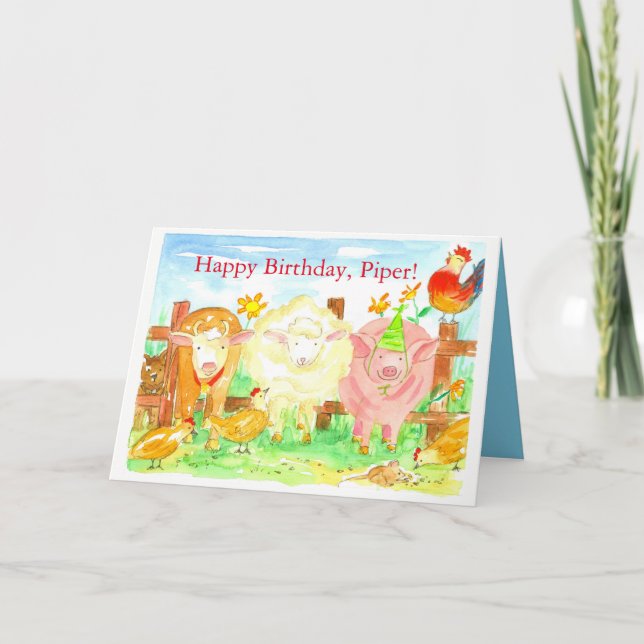 Farm Animals Happy Birthday Card (Front)