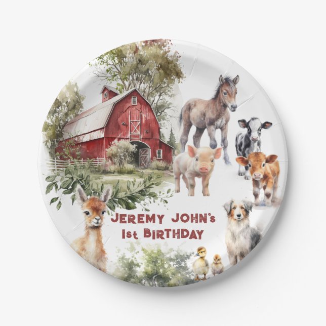 Farm Animals Happy Birthday Party Paper Plate (Front)
