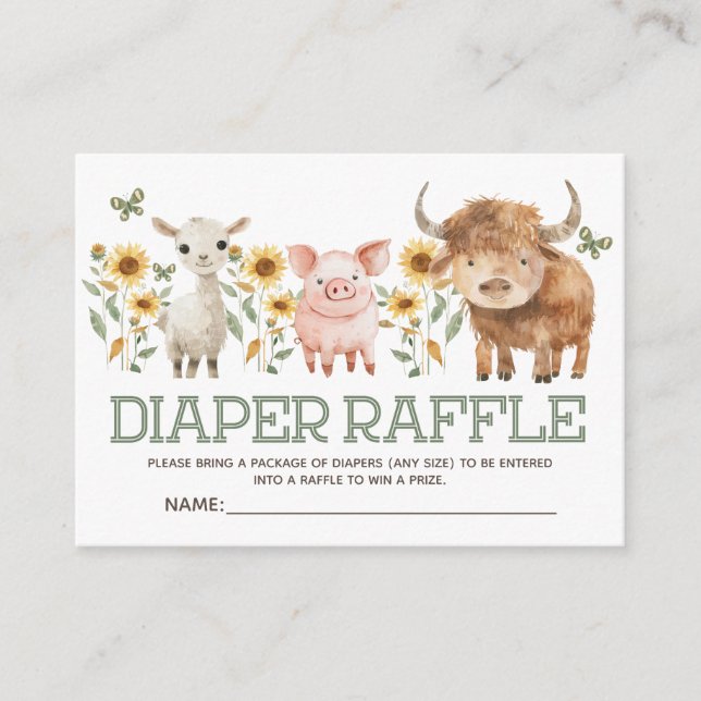 Farm Animals Highland Cow Baby Diaper Raffle Enclosure Card (Front)