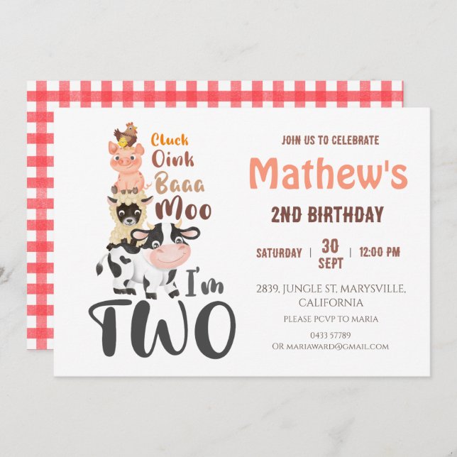 Farm animals Holy Cow First 1st Birthday Invitation (Front/Back)