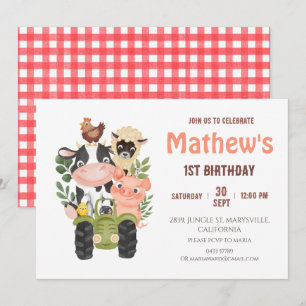 Farm animals Holy Cow First 1st Birthday Invitation