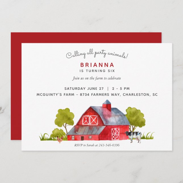 Farm Animals Horizontal Birthday Celebration | Invitation (Front/Back)