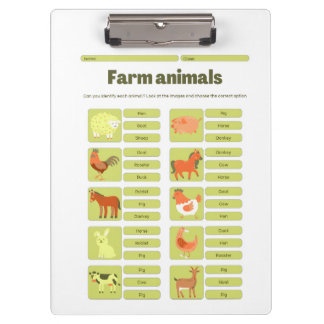 Farm Animals Identification Educational Worksheet Clipboard