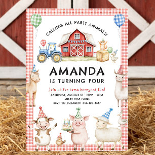 Farm Animals Kids Birthday Invitation