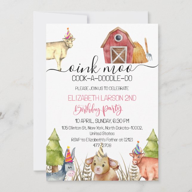 Farm Animals Kids Birthday Party Invitation (Front)