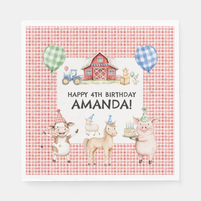 Farm Animals Kids Birthday Party Napkins (Front)