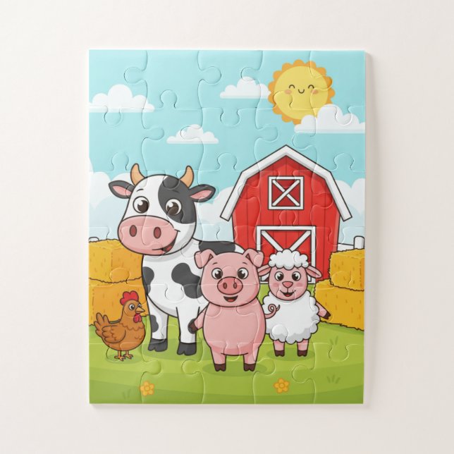 Farm Animals Kids Puzzle | Cute Cow Pig Sheep Chic (Vertical)