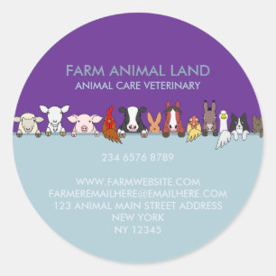 Farm Animals looking to down purple blue Classic Round Sticker