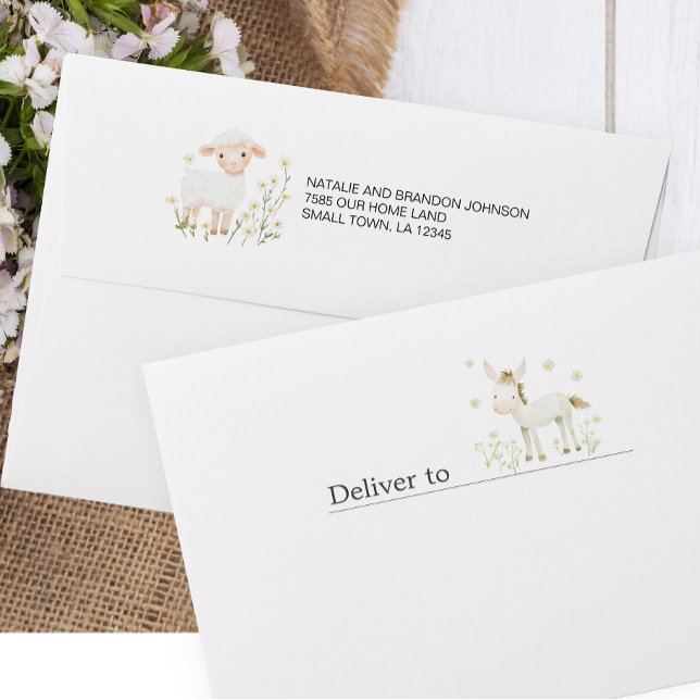 Farm Animals Meadow Friends Baby Shower Invitation Envelope (Creator Uploaded)