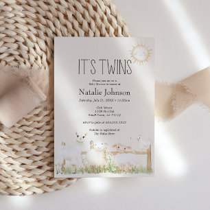 Farm Animals Meadow Friends Twins Baby Shower Invitation