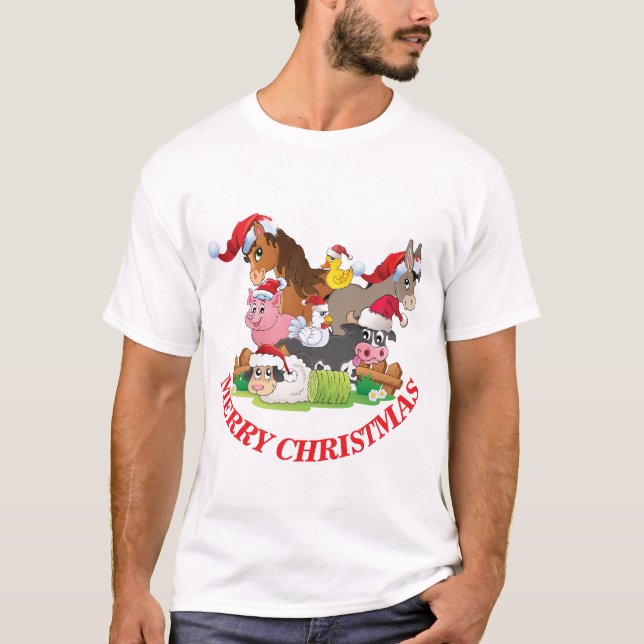Farm Animals Merry Christmas CUSTOMIZE SENTIMENT T-Shirt (Front)