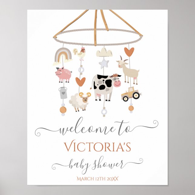 Farm Animals Mobile Baby Shower Welcome Sign (Front)