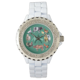 Farm animals Monogram watercolor green Watch