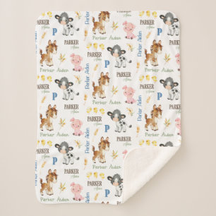 Farm Animals Name Repeat Blanket   30x40 Sherpa