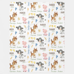 Farm Animals Name Repeat Blanket   60x80 Fleece