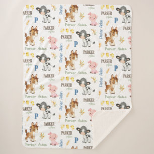 Farm Animals Name Repeat Blanket 60x80 Sherpa