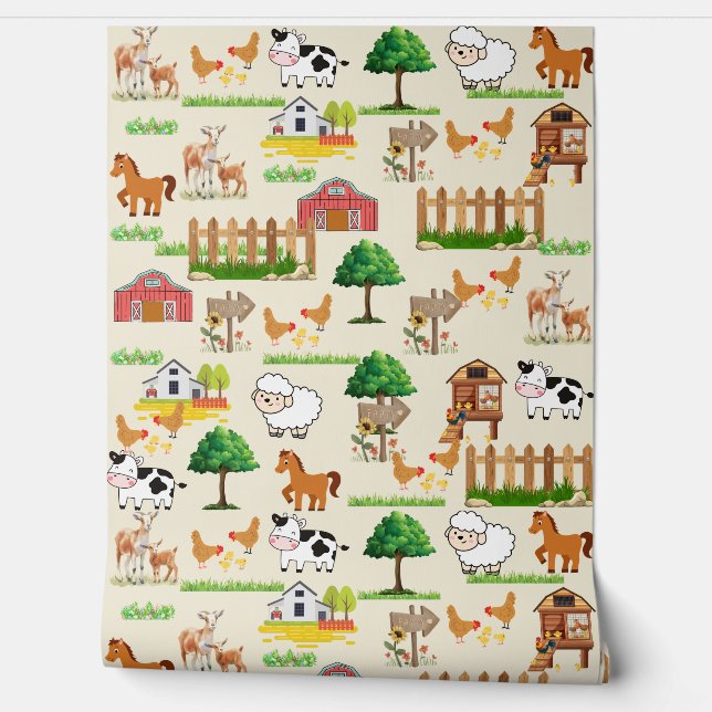 Farm Animals Nursery Wallpaper (Unrolling)