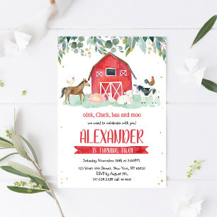 Farm Animals Oink Baa Moo Boy 1st Birthday  Invitation