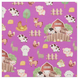 Farm Animals on Magenta Fabric