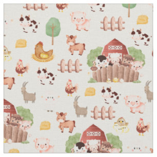 Farm Animals on Pale Yellow Fabric