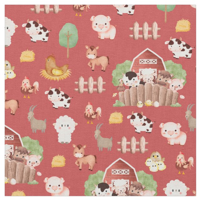Farm Animals on Prismatic Red Fabric (Close Up)