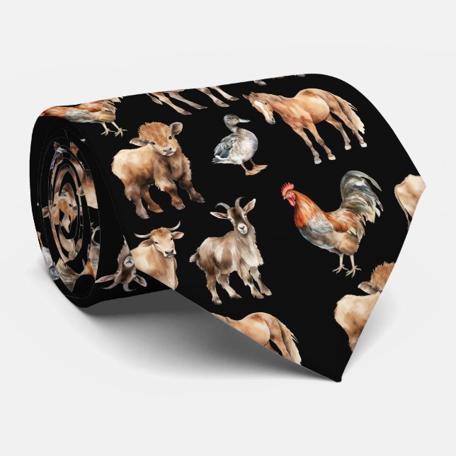 Farm Animals Pattern Neck Tie (Rolled)
