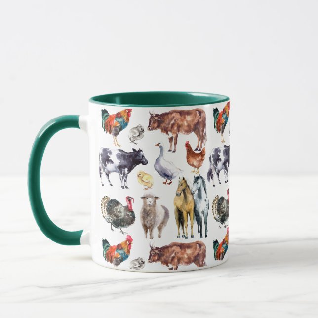 Farm animals pattern watercolor mug (Left)