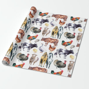 Farm animals pattern watercolor wrapping paper