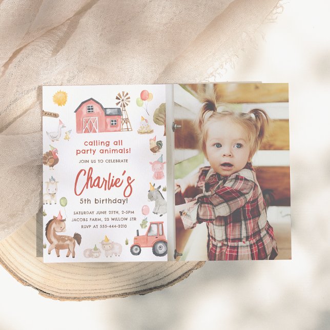 Farm Animals Photo Birthday Invitation (Creator Uploaded)