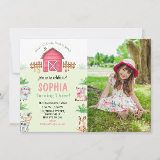 Farm Animals Photo Birthday Party Invitation