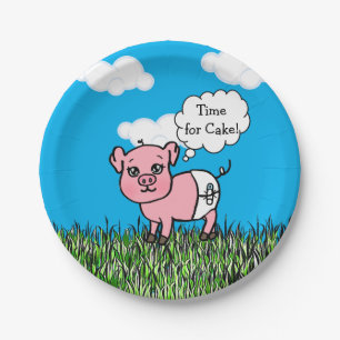 Farm Animals Pig Baby Shower Its a Boy Paper Plate