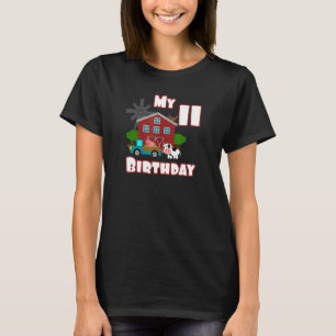 Farm Animals Pig Cow Tractor 11th Birthday 11 year T-Shirt