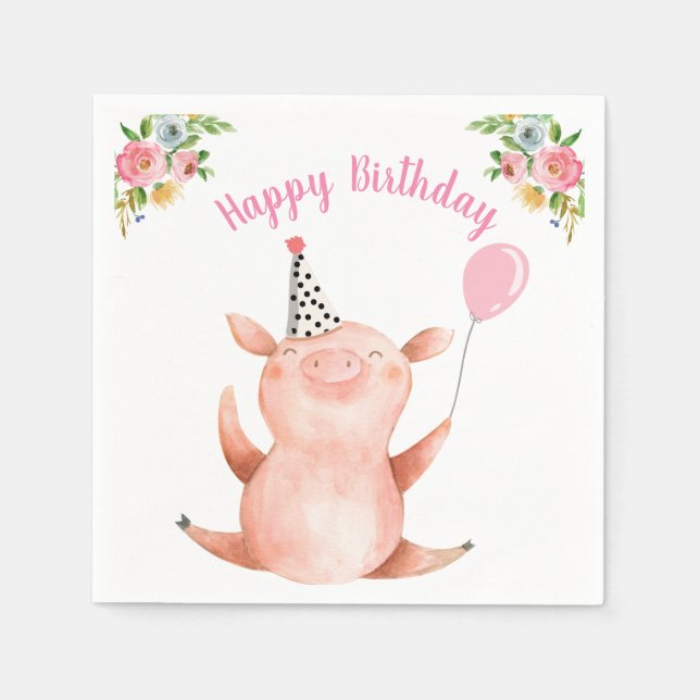 Farm Animals Pig Girl Birthday Barnyard Pink Napkin (Front)