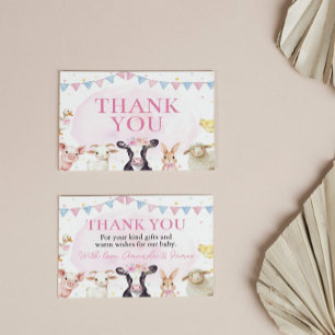 Farm Animals Pink Baby Shower Thank You Card
