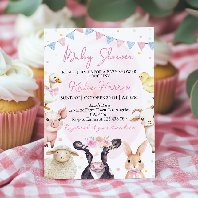 Farm Animals Pink Barnyard Baby Shower Invitation (Creator Uploaded)