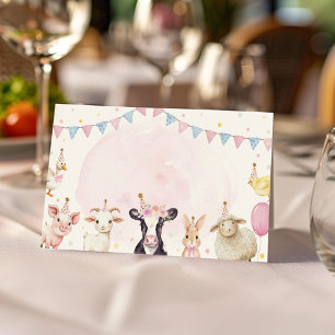 Farm Animals Pink Barnyard Food Tent Place Card