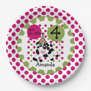 Farm Animals Pink Cow 4th Birthday Paper Plates