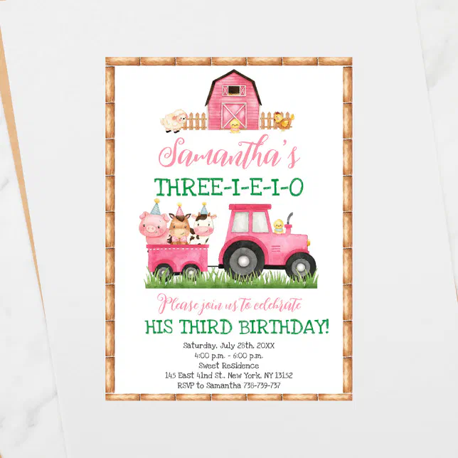 Farm Animals Pink Girl Barnyard Birthday Party Invitation | Zazzle