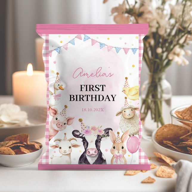 Farm Animals Pink Girl Birthday Chip Bag Wrapper (Creator Uploaded)