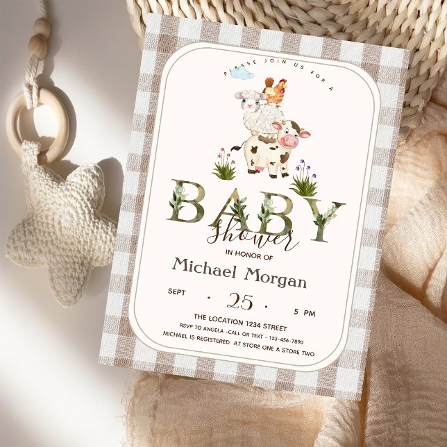Farm Animals Plaid Baby Shower  Invitation (Creator Uploaded)