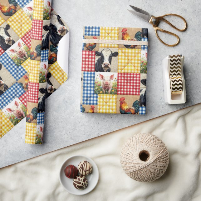 Farm Animals Quilt Pattern Wrapping Paper (Crafts)