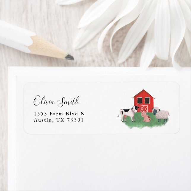 Farm Animals Red Barn Return Address Label (Insitu)
