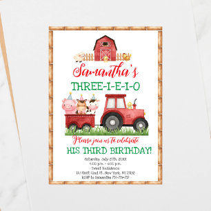 Farm Animals Red Boy Barnyard Birthday Party Invitation