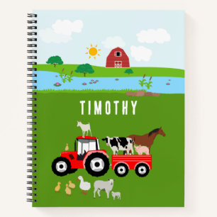 Farm Animals & Red Tractor Barnyard Custom Name  Notebook